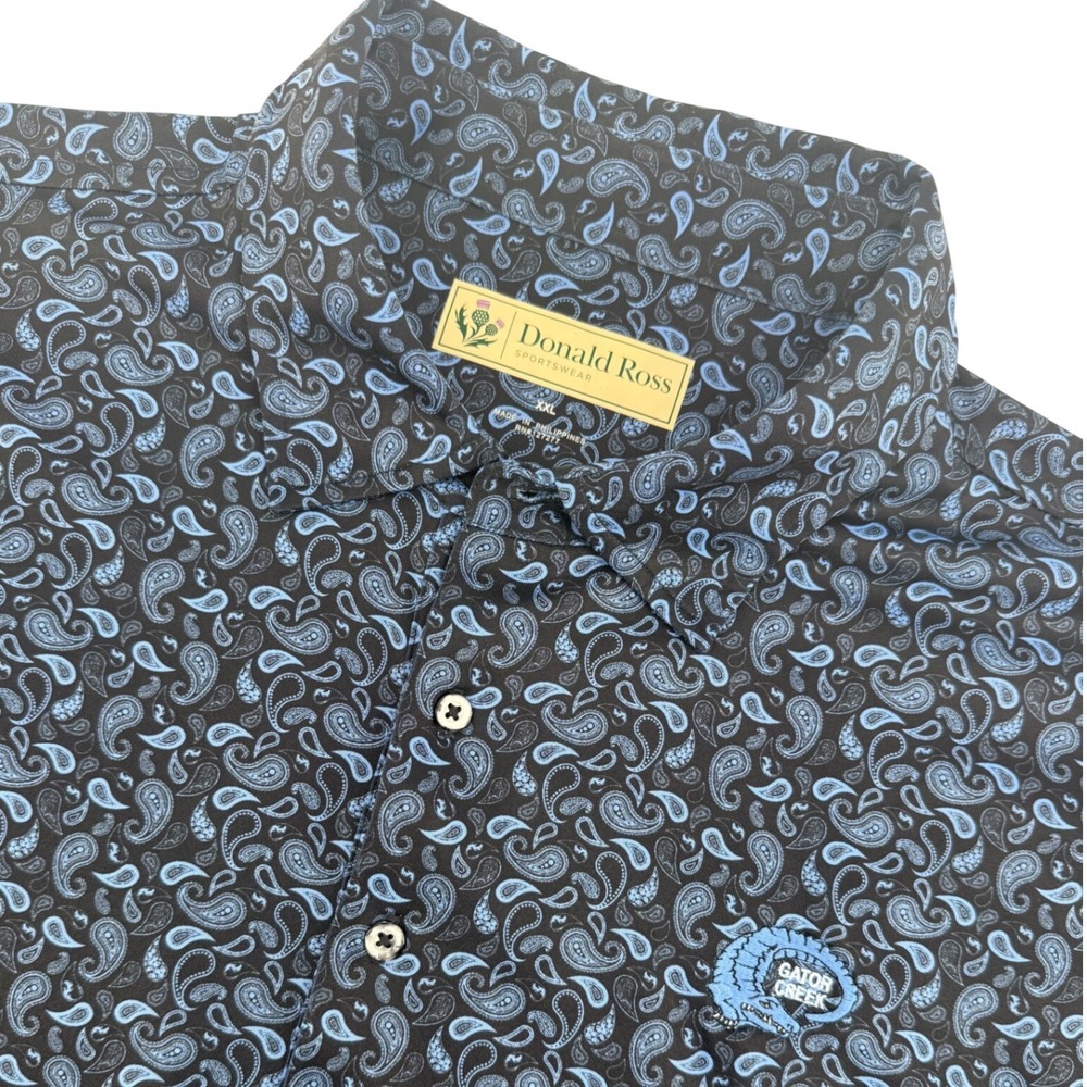 Donald Ross Sportswear Mens XXL Gator Creek Paisley Golf Polo Shirt Blue Black